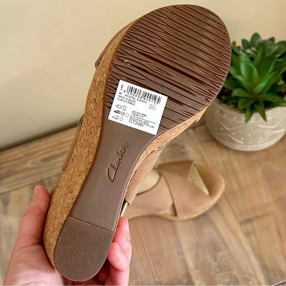 Clarks Sand Nubuck Leather Crisscross Wedge Sandal - Picture 9 of 12